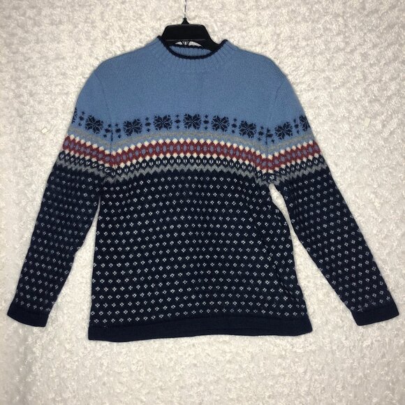 Lands' End Fair Isle Sweater Nordic Snowflake Knit Pullover Size Medium‎ - Picture 1 of 4